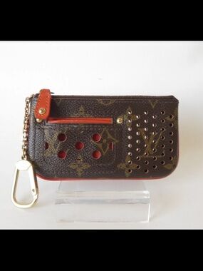 Louis Vuitton Monogram Perforated Key Pouch - Brown with Red Trim